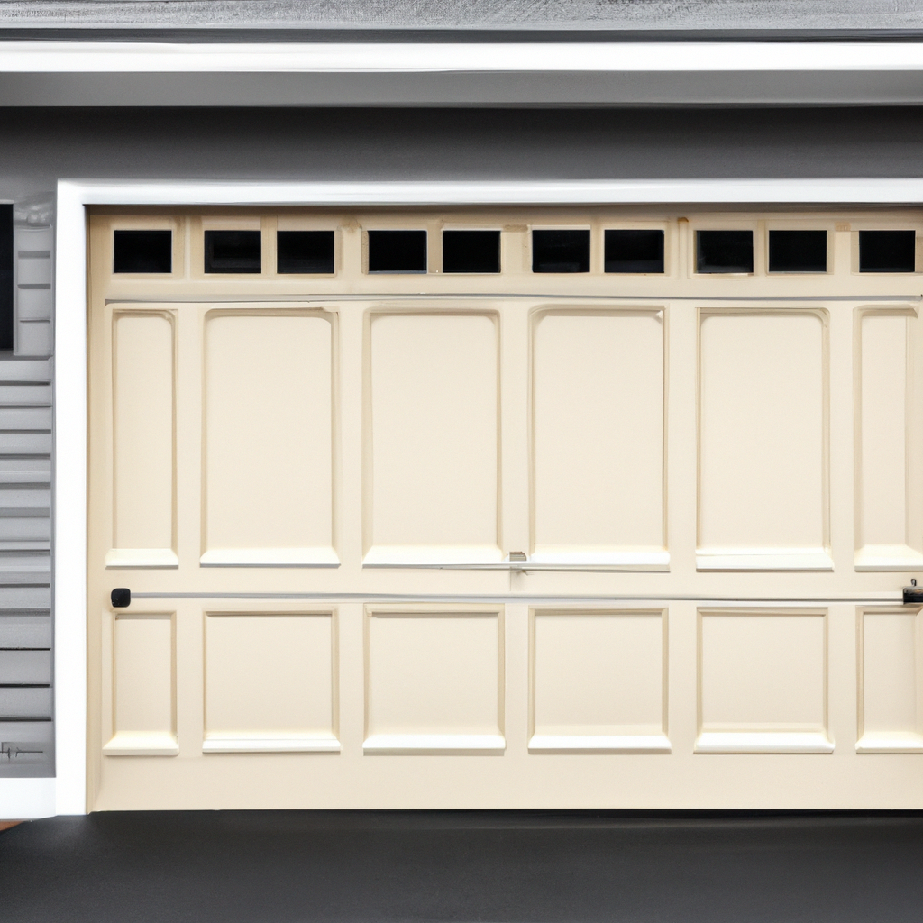 A sleek modern garage door set in a luxury suburban home exterior in Wyckoff, New Jersey