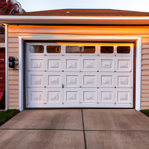 Wyckoff suburban home at golden hour showing a modern insulated garage door, driveway, and landscaping.