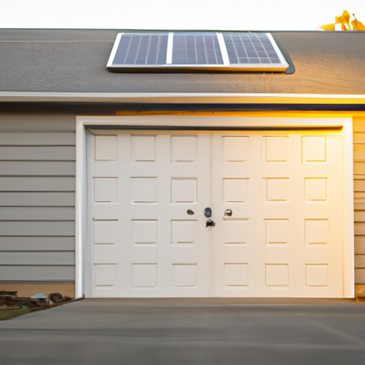 Suburban Wyckoff garage with insulated modern door, visible weather seal, and rooftop solar at golden hour.