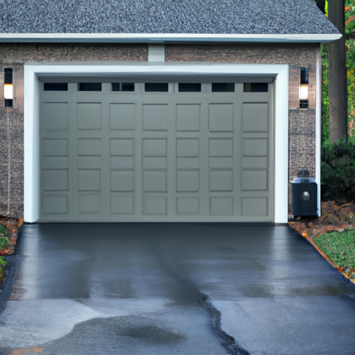 Suburban Wyckoff garage showing a modern smart garage door with keypad and sensors at the driveway entrance.